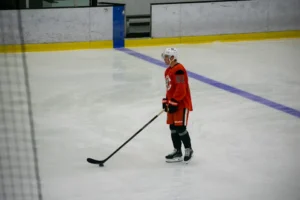 Lucas Pettersson in action on the ice during a 2025 prospect showcase